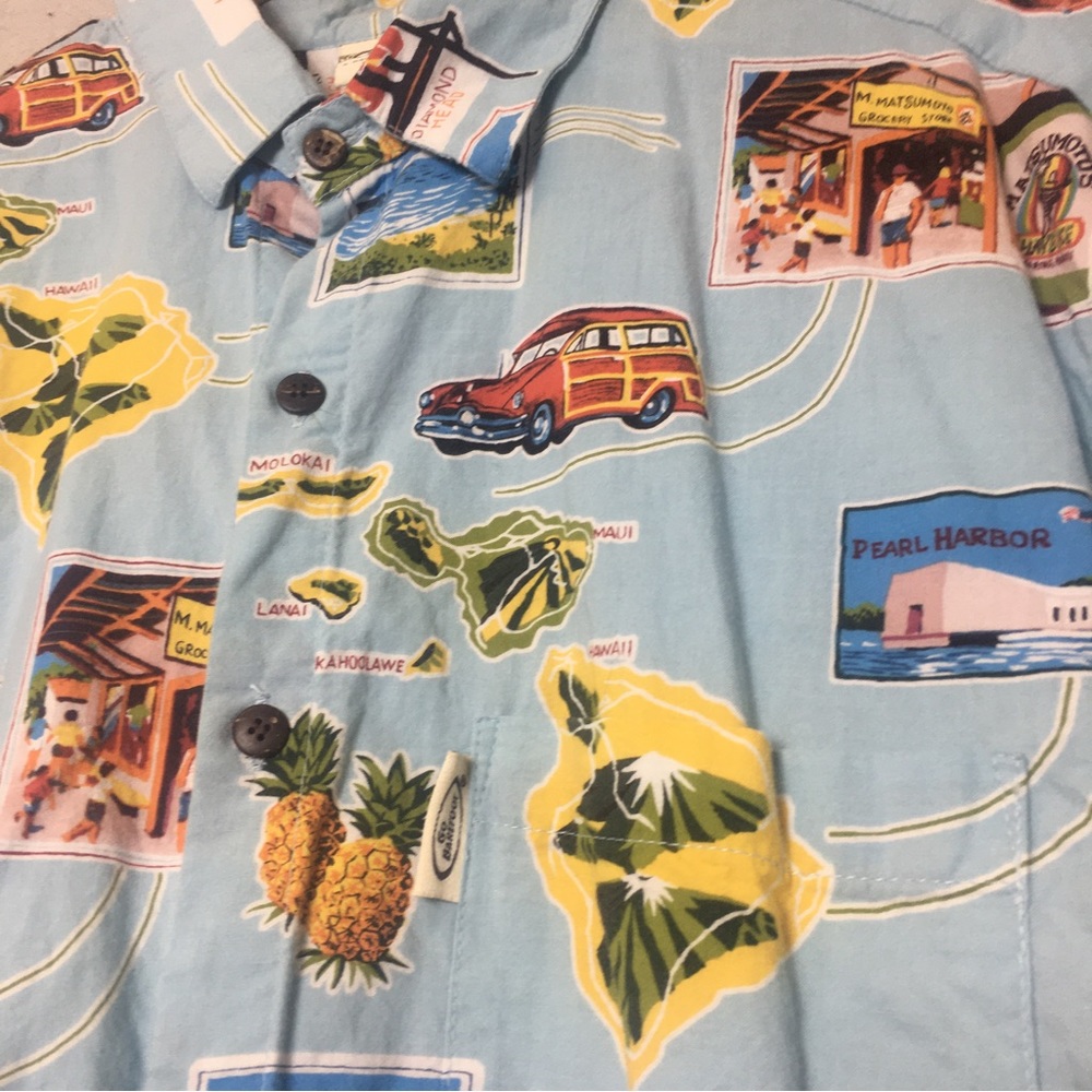 Vintage Go Barefoot Mens Hawaiian Button Down Shirt Gem